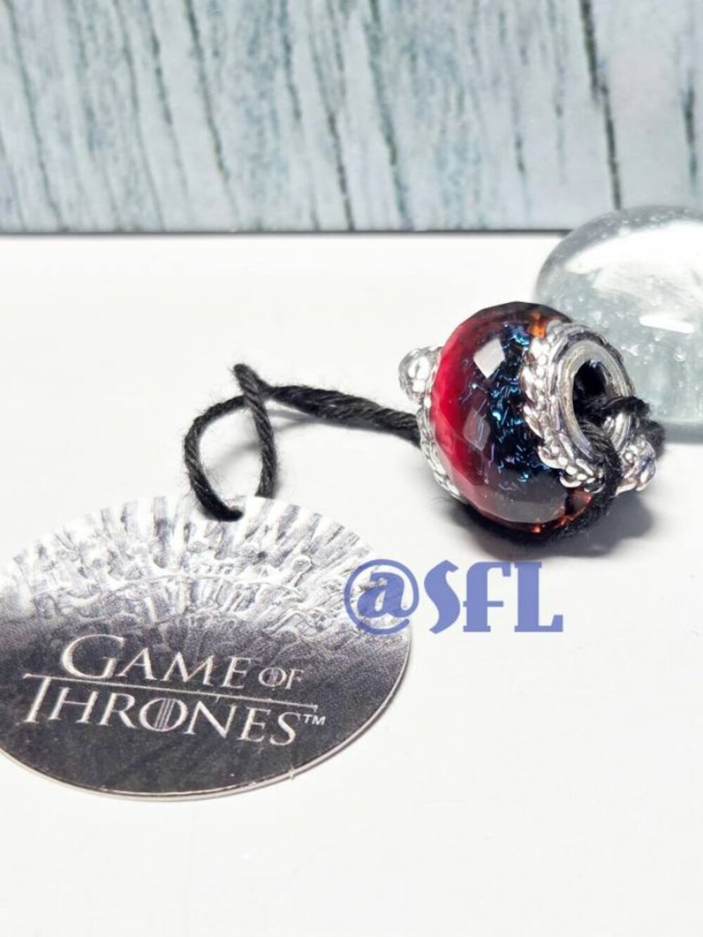 Auth Pandora Game of Thrones Ice Fire Dragons Dual Murano Glass Charm Red Blue